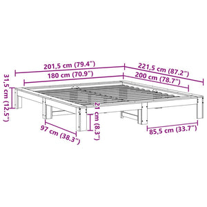 Letto senza Materasso Bianco 180x200 cm Legno Massello di Pino 3308730