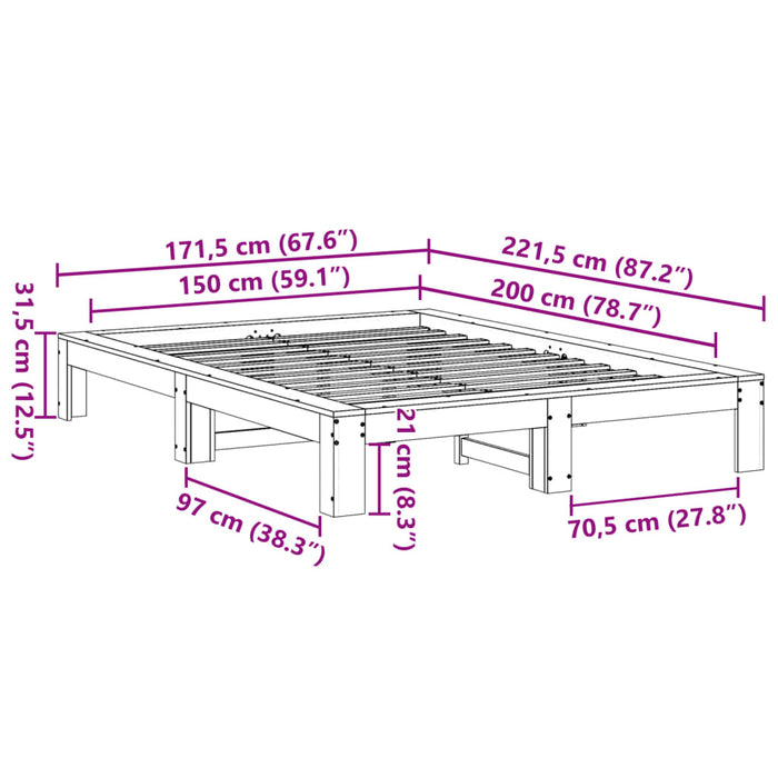 Letto senza Materasso Marrone Cera 150x200 cm in Legno di Pino 3308737