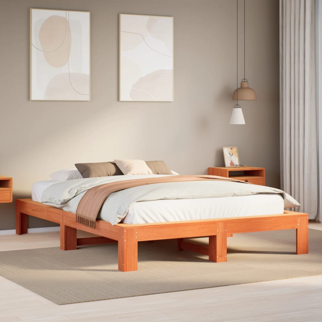 Letto senza Materasso Marrone Cera 150x200 cm in Legno di Pino 3308737