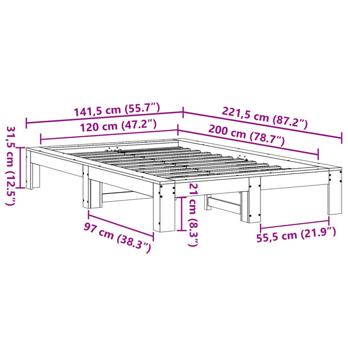 Letto senza Materasso 120x200 cm in Legno Massello di Pino 3308741