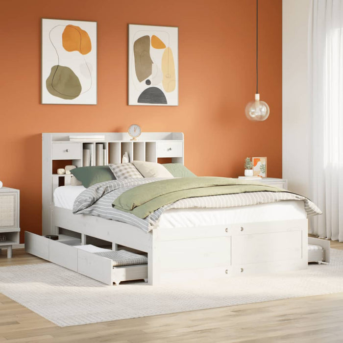 Letto Libreria senza Materasso Bianco 150x200 cm Legno di Pino 3308958