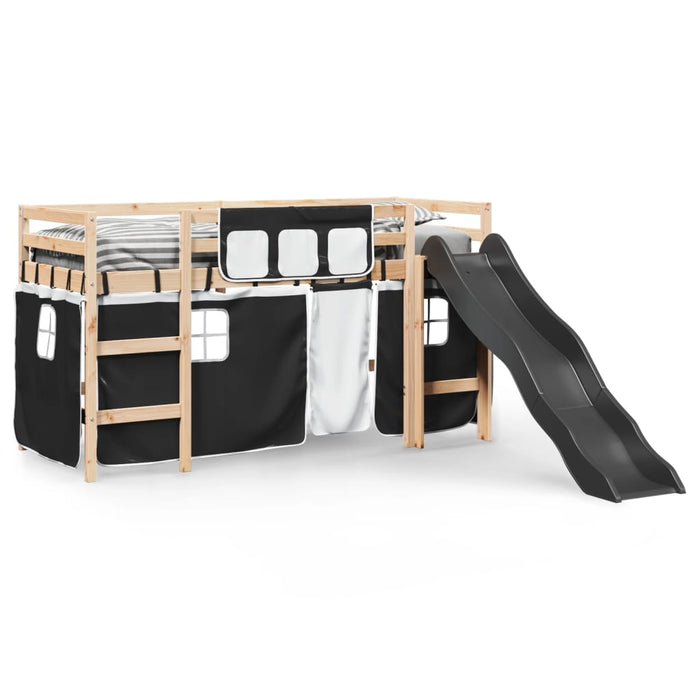 Letto a Soppalco con Tende Bambini Bianco e Nero 80x200 cm Pino 3309065