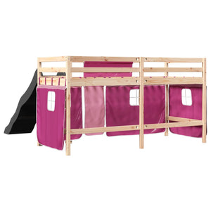 Letto a Soppalco con Tende Bambini Rosa 80x200 cm Massello Pino 3309067