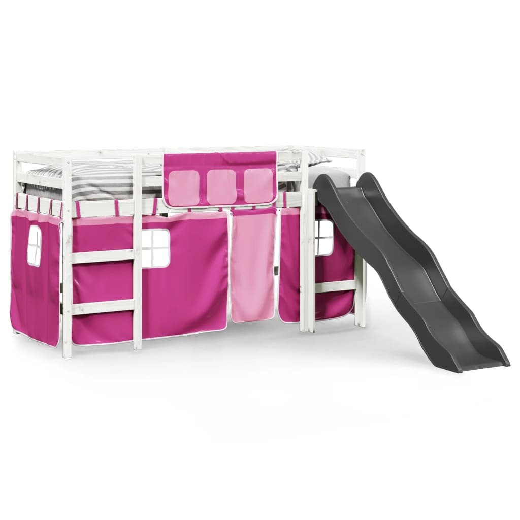 Letto a Soppalco con Tende Bambini Rosa 80x200 cm Massello Pino 3309070