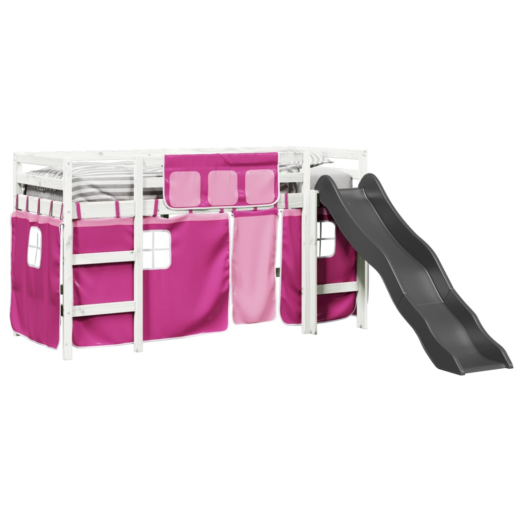 Letto a Soppalco con Tende Bambini Rosa 80x200 cm Massello Pino 3309070