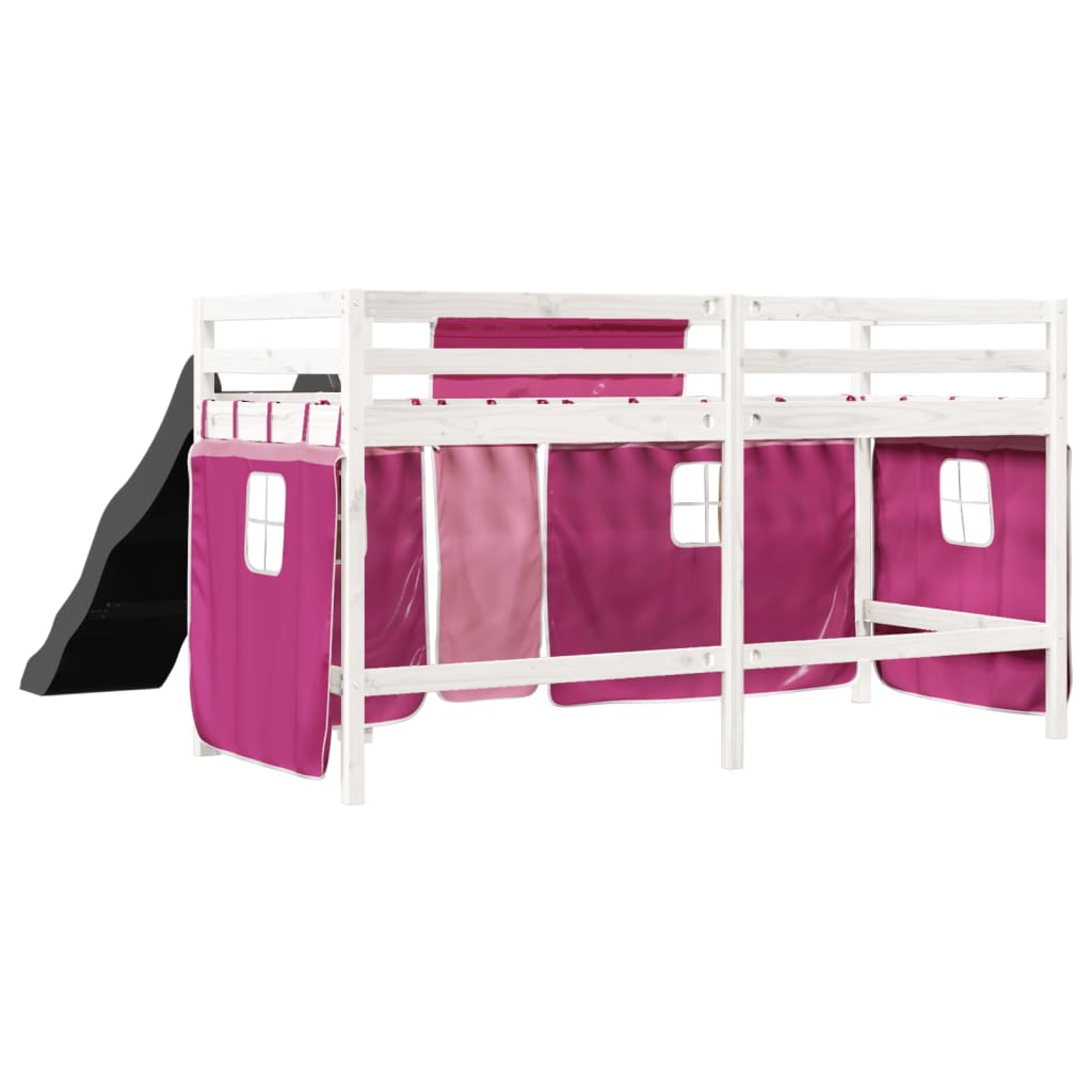 Letto a Soppalco con Tende Bambini Rosa 80x200 cm Massello Pino 3309070