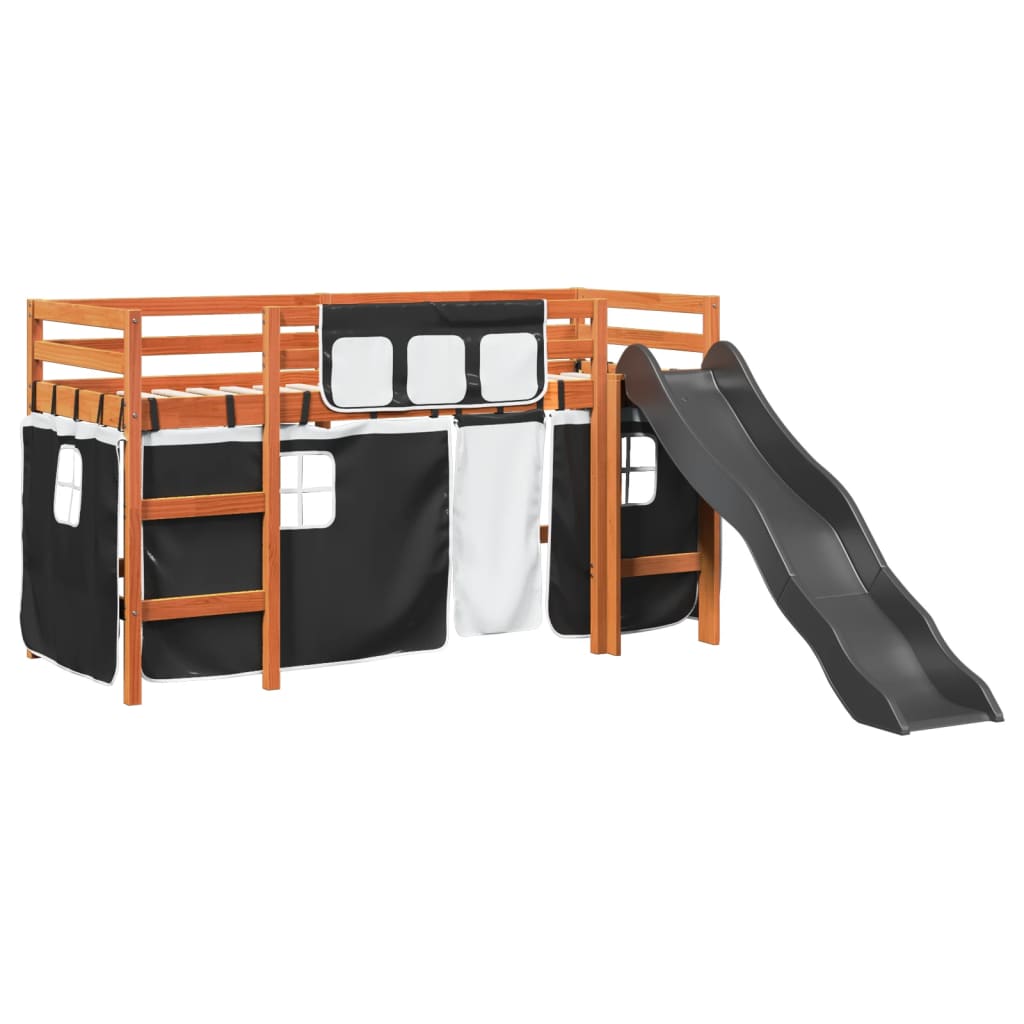 Letto a Soppalco con Tende Bambini Bianco e Nero 80x200 cm Pino 3309071