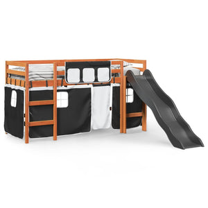 Letto a Soppalco con Tende Bambini Bianco e Nero 80x200 cm Pino 3309071