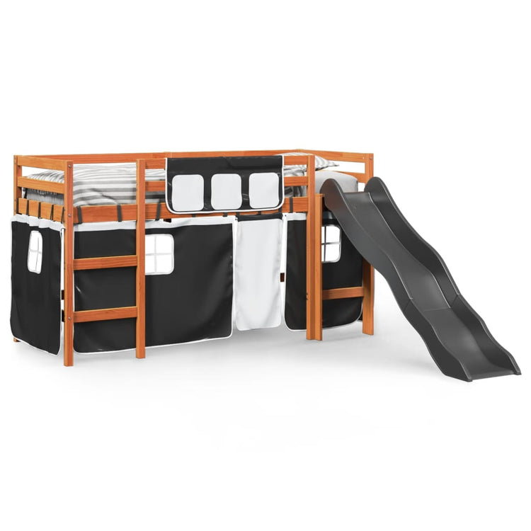 Letto a Soppalco con Tende Bambini Bianco e Nero 80x200 cm Pino 3309071