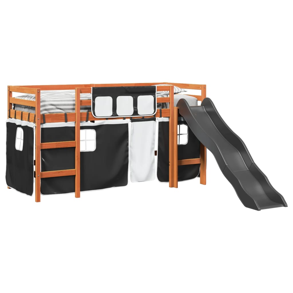 Letto a Soppalco con Tende Bambini Bianco e Nero 80x200 cm Pino 3309071