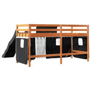 Letto a Soppalco con Tende Bambini Bianco e Nero 80x200 cm Pino 3309071