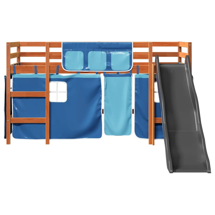 Letto a Soppalco con Tende Bambini Blu 80x200 cm Massello Pino 3309072