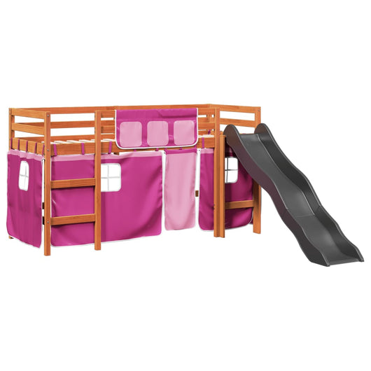 Letto a Soppalco con Tende Bambini Rosa 80x200 cm Massello Pino 3309073