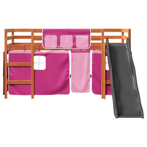 Letto a Soppalco con Tende Bambini Rosa 80x200 cm Massello Pino 3309073