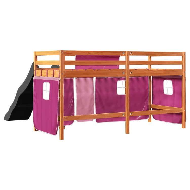 Letto a Soppalco con Tende Bambini Rosa 80x200 cm Massello Pino 3309073