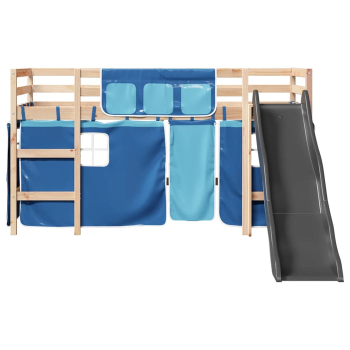 Letto a Soppalco con Tende Bambini Blu 90x200 cm Massello Pino 3309075