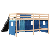 Letto a Soppalco con Tende Bambini Blu 90x200 cm Massello Pino 3309075