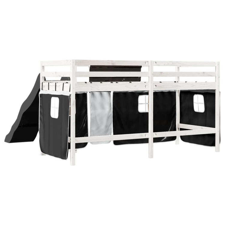 Letto a Soppalco con Tende Bambini Bianco e Nero 90x200 cm Pino 3309077