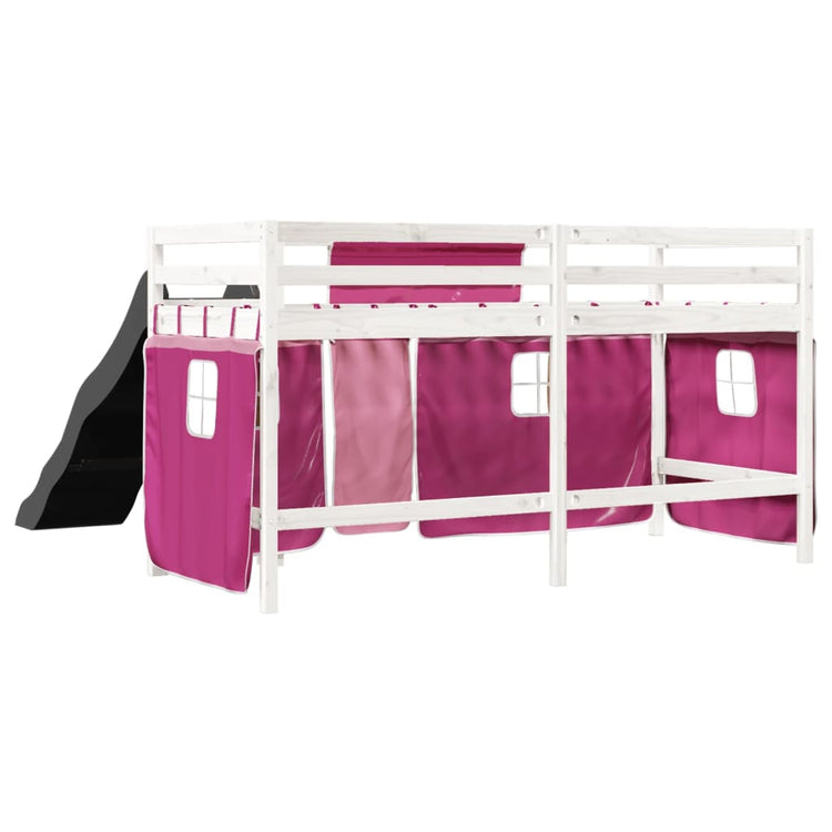 Letto a Soppalco con Tende Bambini Rosa 90x200 cm Massello Pino 3309079