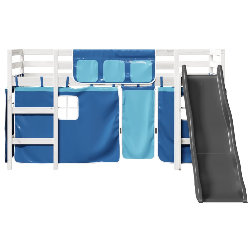 Letto a Soppalco Bambini con Tende Blu 90x190 cm Massello Pino 3309087