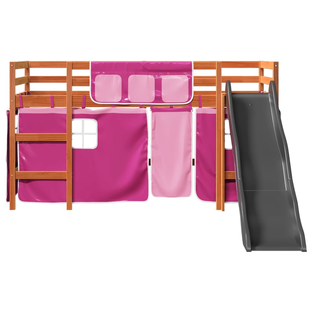 Letto a Soppalco con Tende Bambini Rosa 90x190 cm Massello Pino 3309091