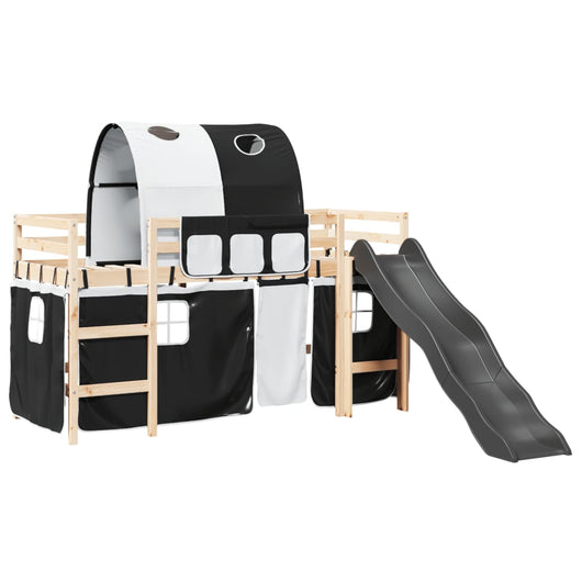 Letto a Soppalco con Tunnel Bambini Bianco e Nero 80x200cm Pino 3309092