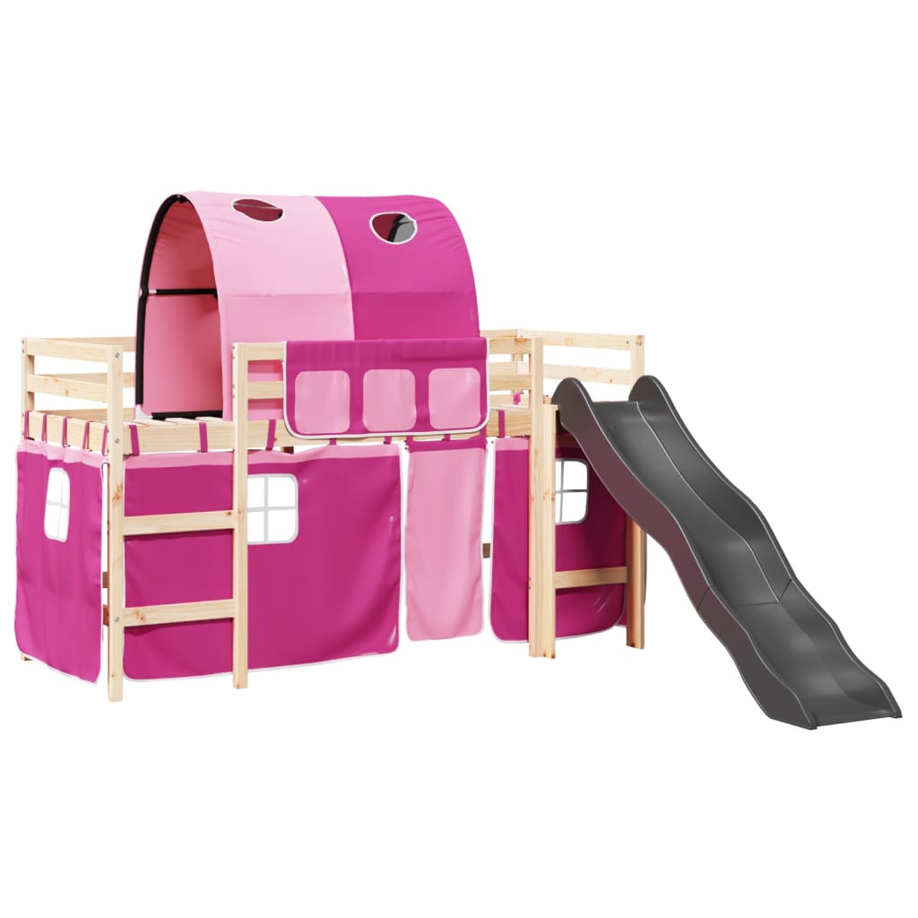 Letto a Soppalco con Tunnel Bambini Rosa 80x200cm Massello Pino 3309094