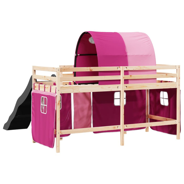 Letto a Soppalco con Tunnel Bambini Rosa 80x200cm Massello Pino 3309094