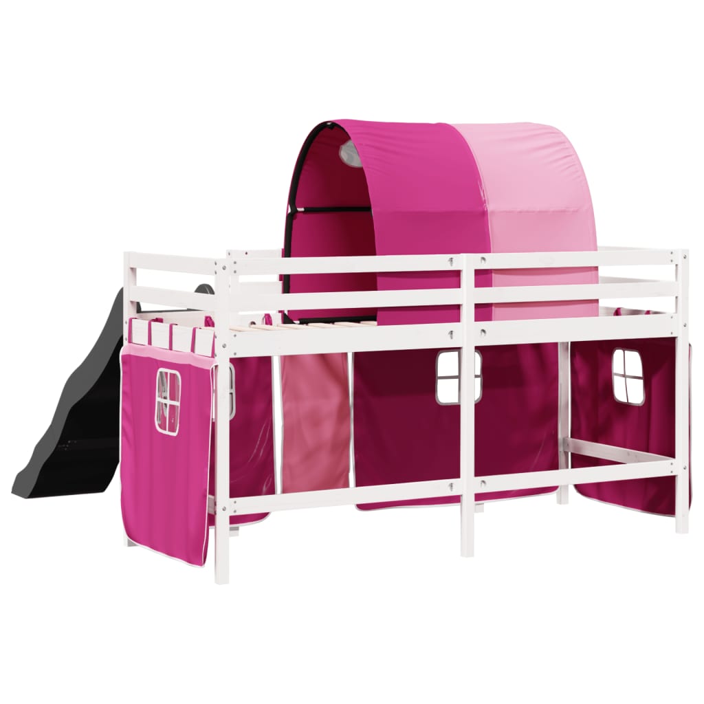 Letto a Soppalco con Tunnel Bambini Rosa 80x200cm Massello Pino 3309097