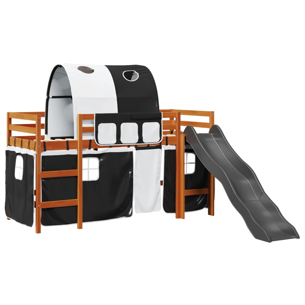 Letto a Soppalco con Tunnel Bambini Bianco e Nero 80x200cm Pino 3309098