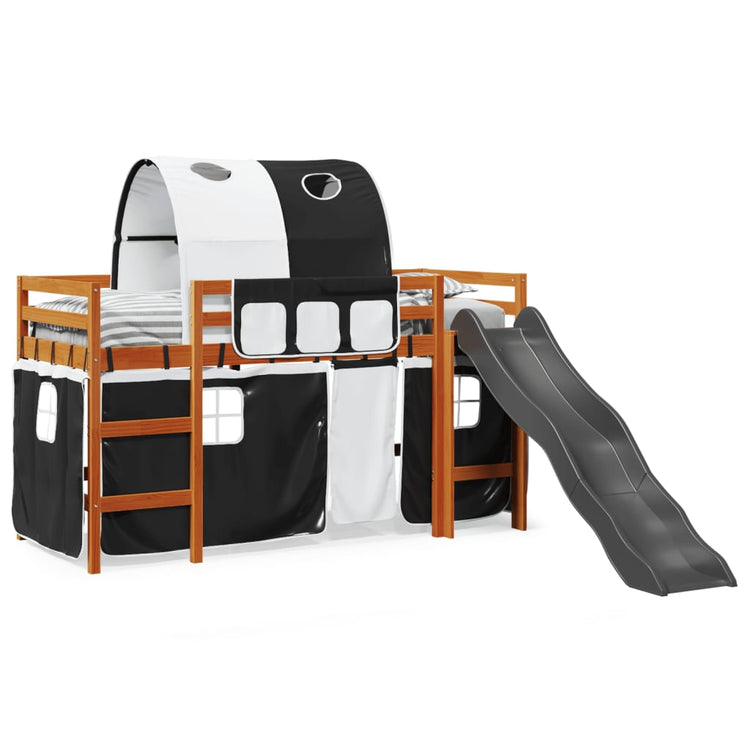 Letto a Soppalco con Tunnel Bambini Bianco e Nero 80x200cm Pino 3309098