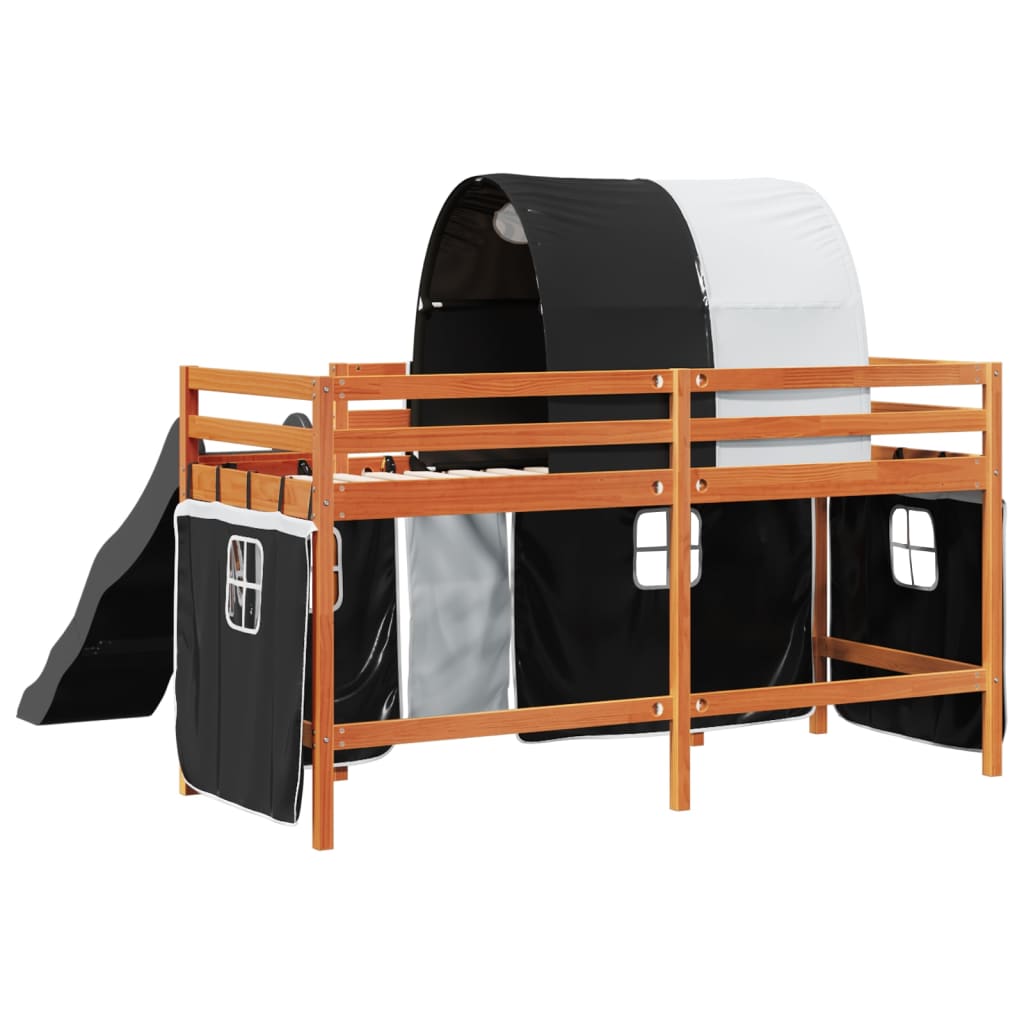 Letto a Soppalco con Tunnel Bambini Bianco e Nero 80x200cm Pino 3309098