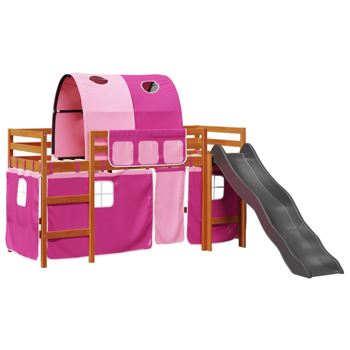 Letto a Soppalco con Tunnel Bambini Rosa 80x200cm Massello Pino 3309100