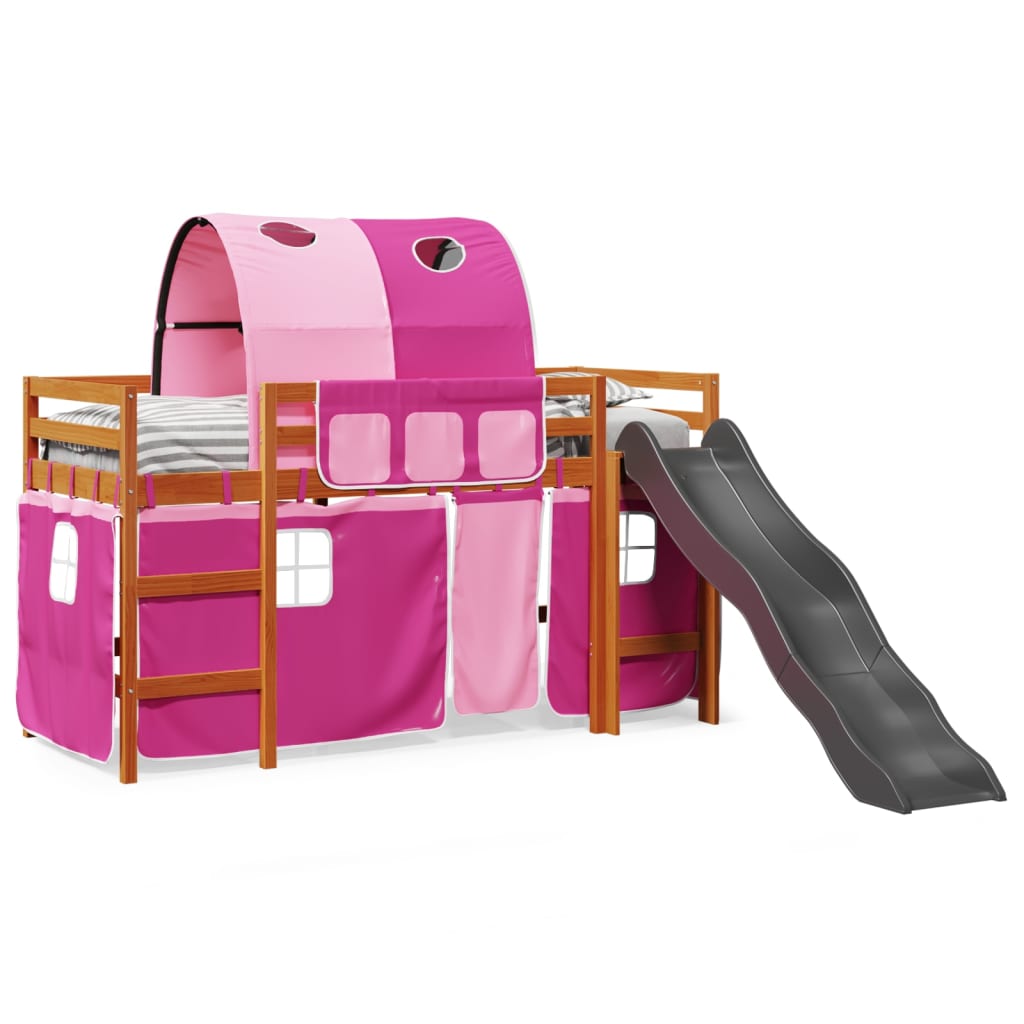 Letto a Soppalco con Tunnel Bambini Rosa 80x200cm Massello Pino 3309100