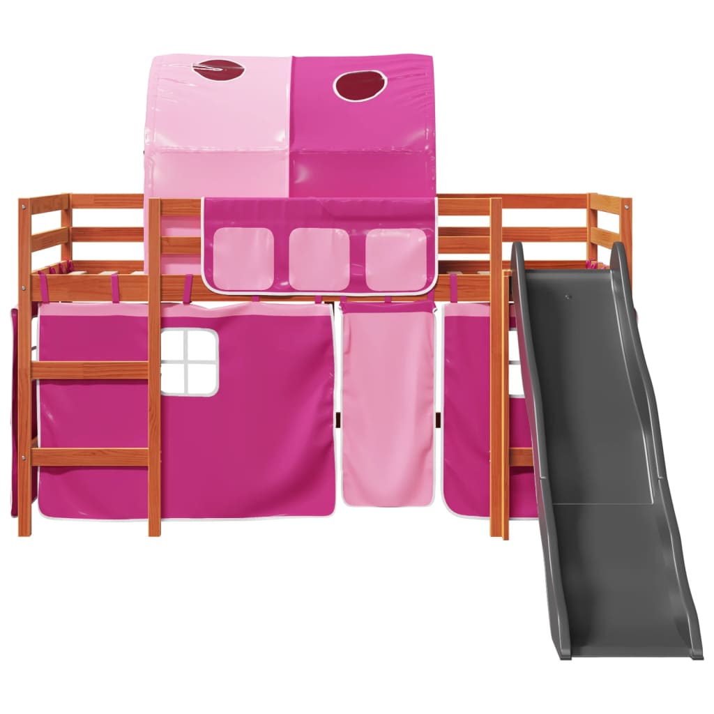 Letto a Soppalco con Tunnel Bambini Rosa 80x200cm Massello Pino 3309100