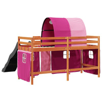 Letto a Soppalco con Tunnel Bambini Rosa 80x200cm Massello Pino 3309100