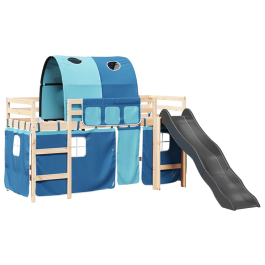 Letto a Soppalco con Tunnel Bambini Blu 90x200cm Massello Pino 3309102