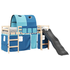 Letto a Soppalco con Tunnel Bambini Blu 90x200cm Massello Pino 3309102