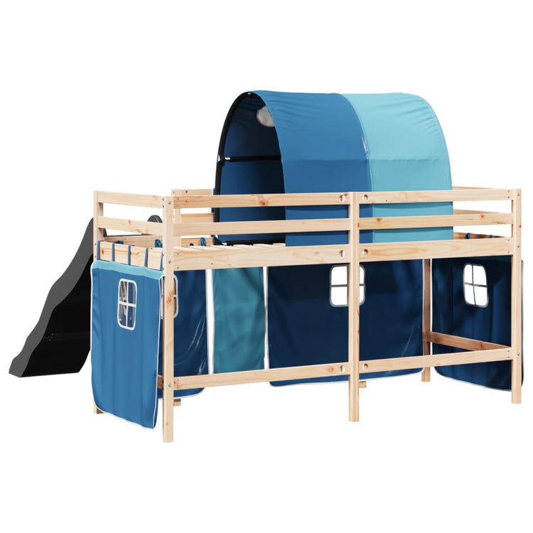 Letto a Soppalco con Tunnel Bambini Blu 90x200cm Massello Pino 3309102