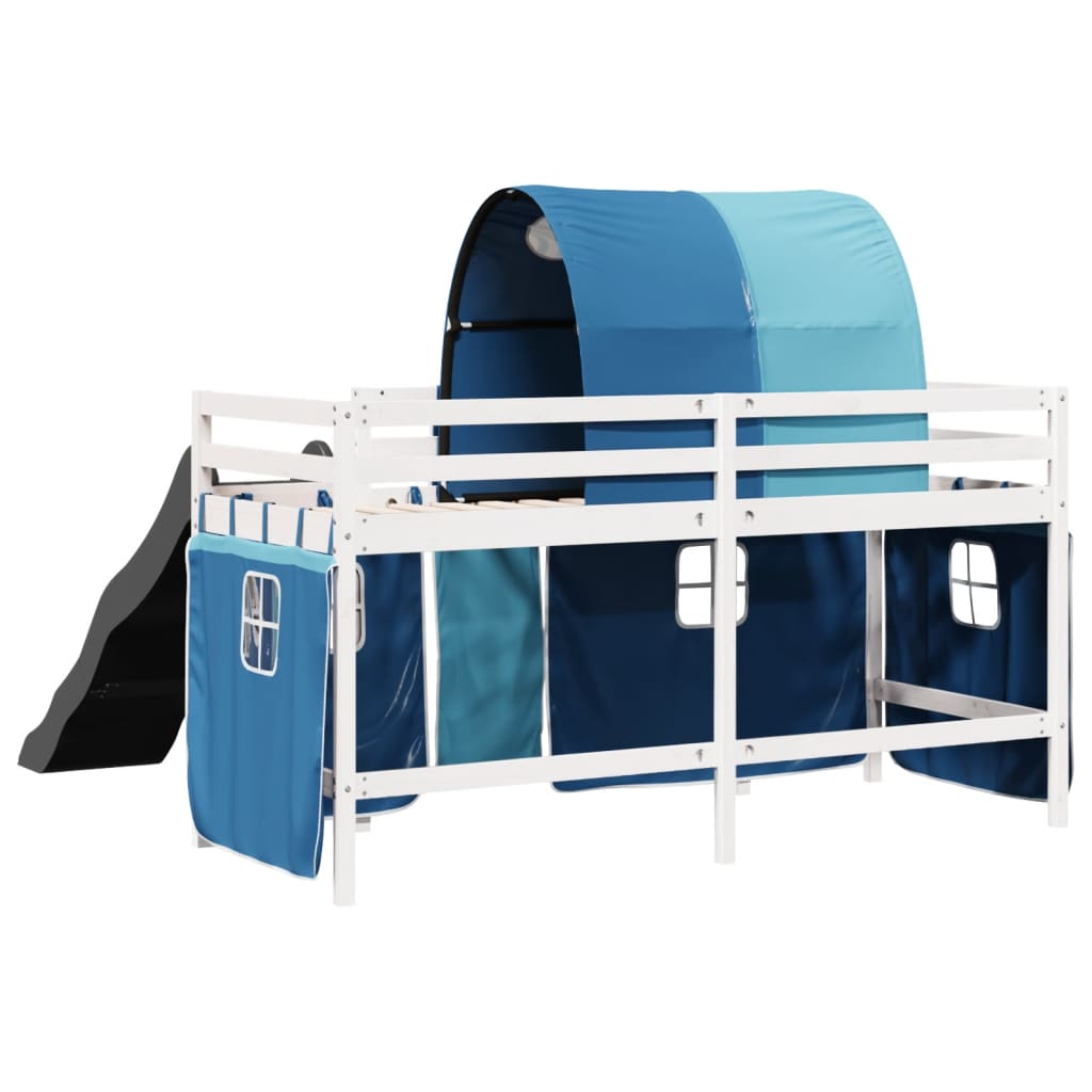 Letto a Soppalco con Tunnel Bambini Blu 90x200cm Massello Pino 3309105