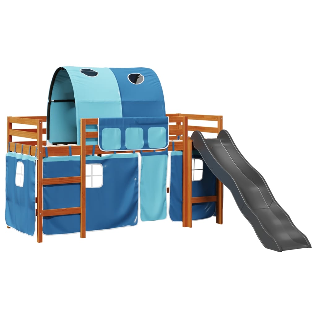 Letto a Soppalco con Tunnel Bambini Blu 90x200cm Massello Pino 3309108