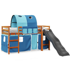 Letto a Soppalco con Tunnel Bambini Blu 90x200cm Massello Pino 3309108