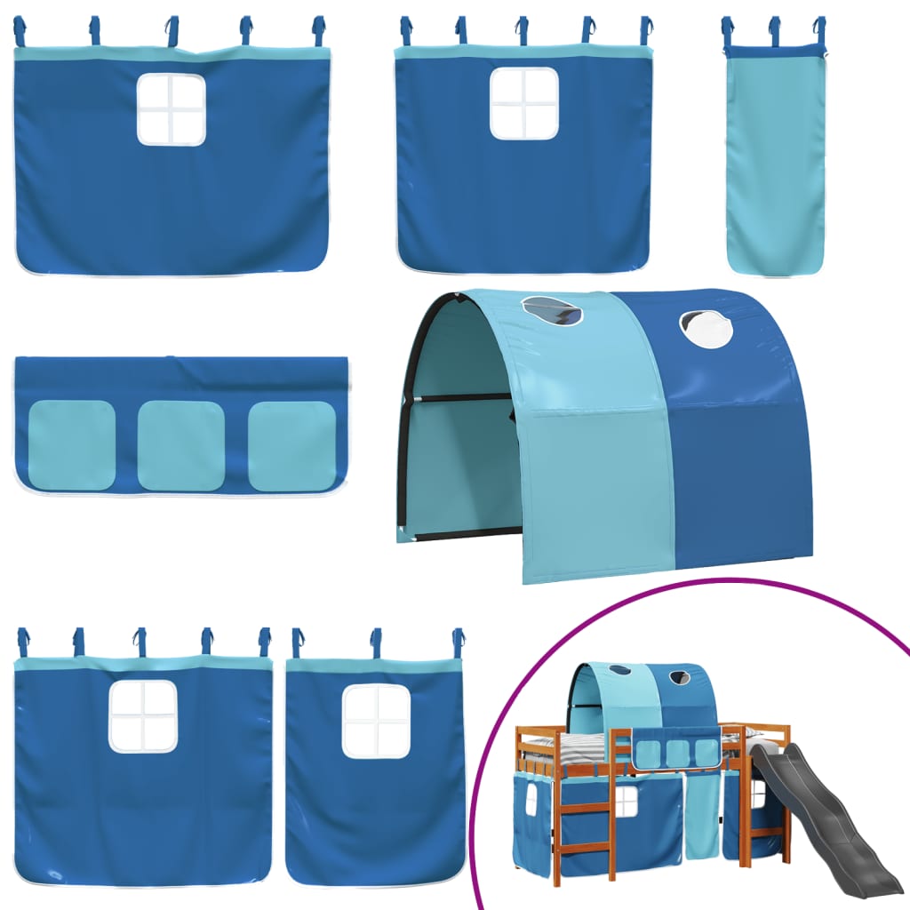 Letto a Soppalco con Tunnel Bambini Blu 90x200cm Massello Pino 3309108