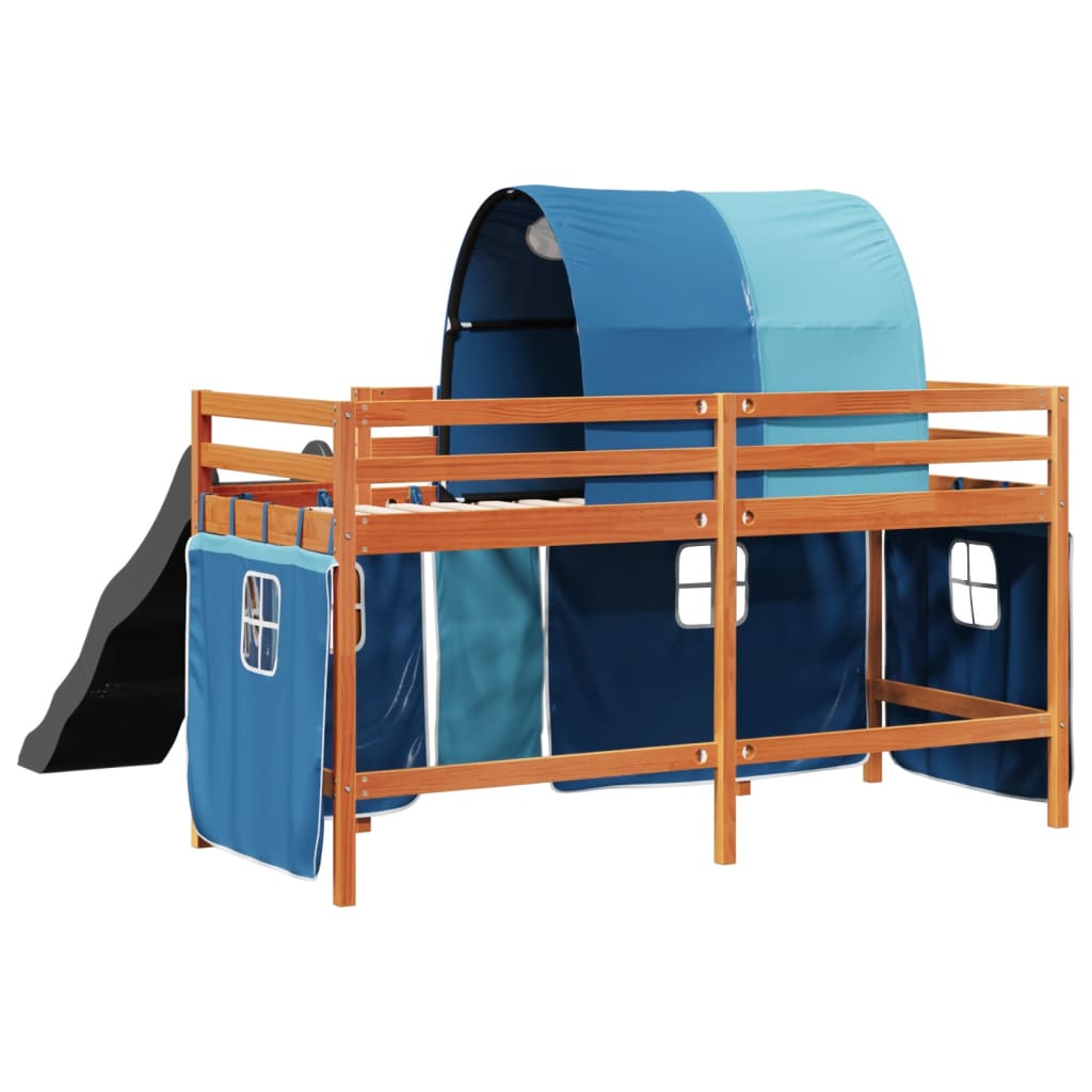 Letto a Soppalco con Tunnel Bambini Blu 90x200cm Massello Pino 3309108