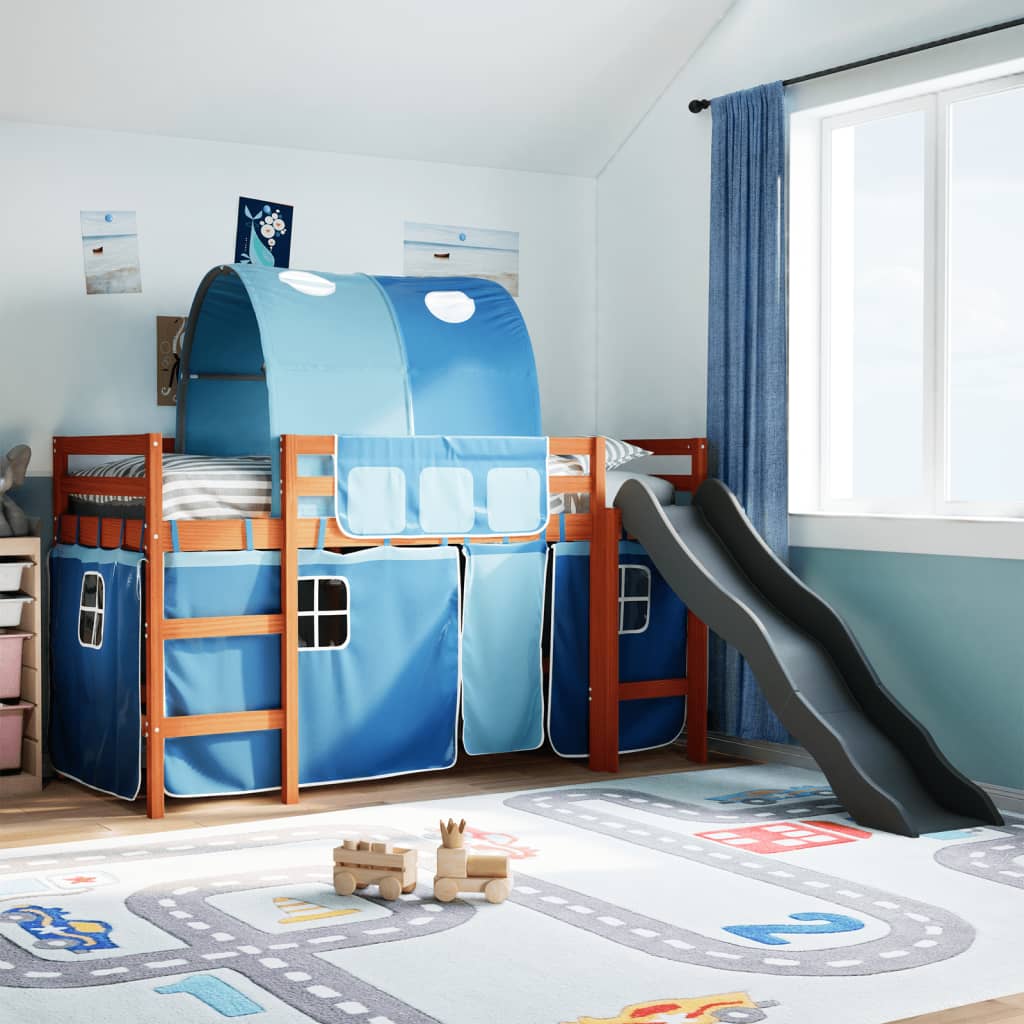 Letto a Soppalco con Tunnel Bambini Blu 90x200cm Massello Pino 3309108