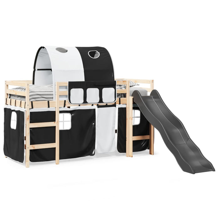 Letto a Soppalco con Tunnel Bambini Bianco e Nero 90x190cm Pino 3309110