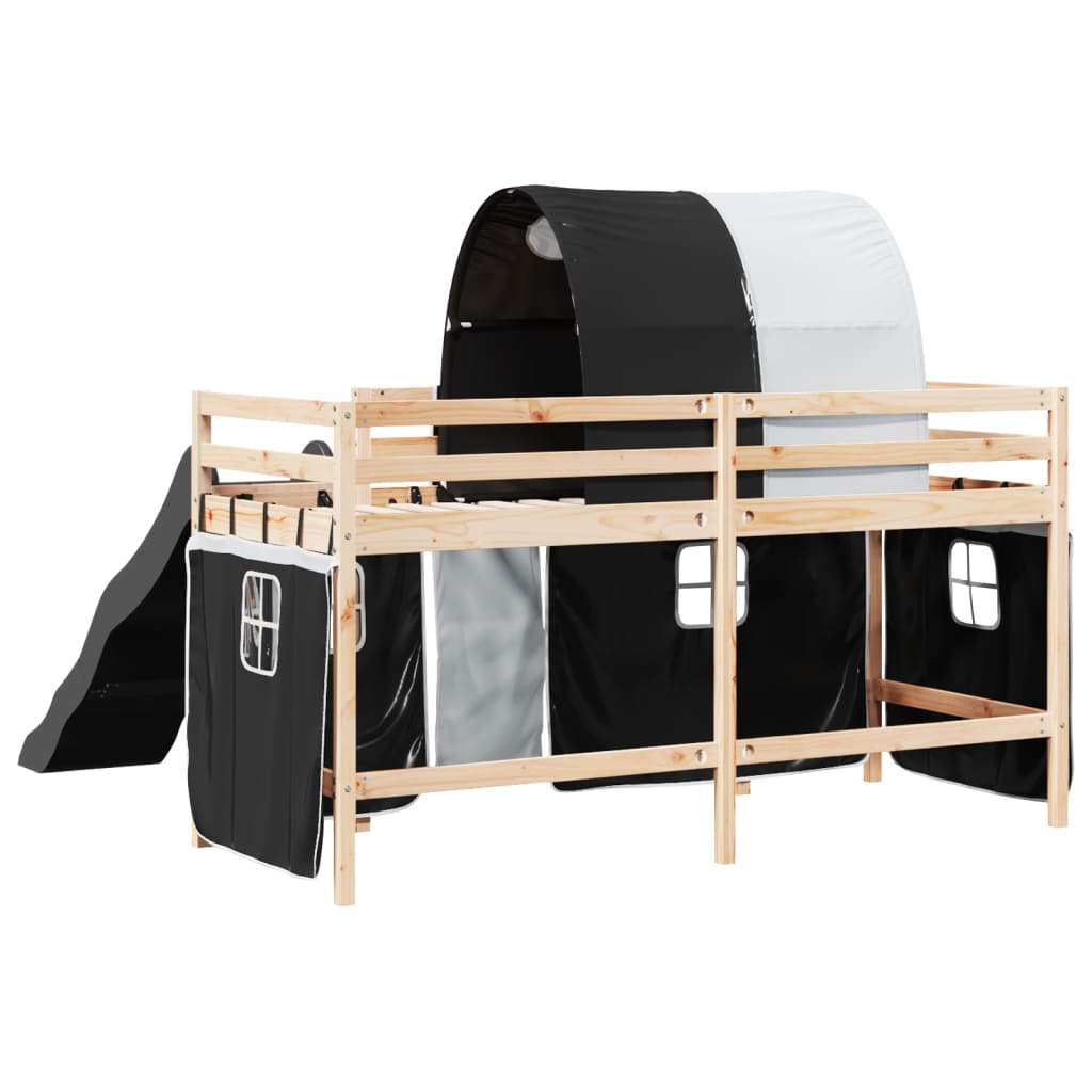 Letto a Soppalco con Tunnel Bambini Bianco e Nero 90x190cm Pino 3309110