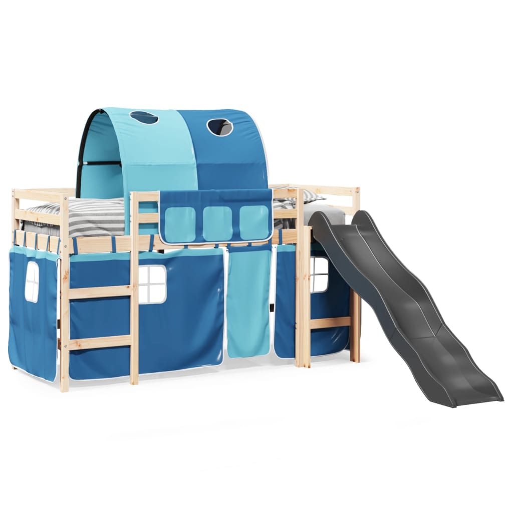 Letto a Soppalco con Tunnel Bambini Blu 90x190cm Massello Pino 3309111