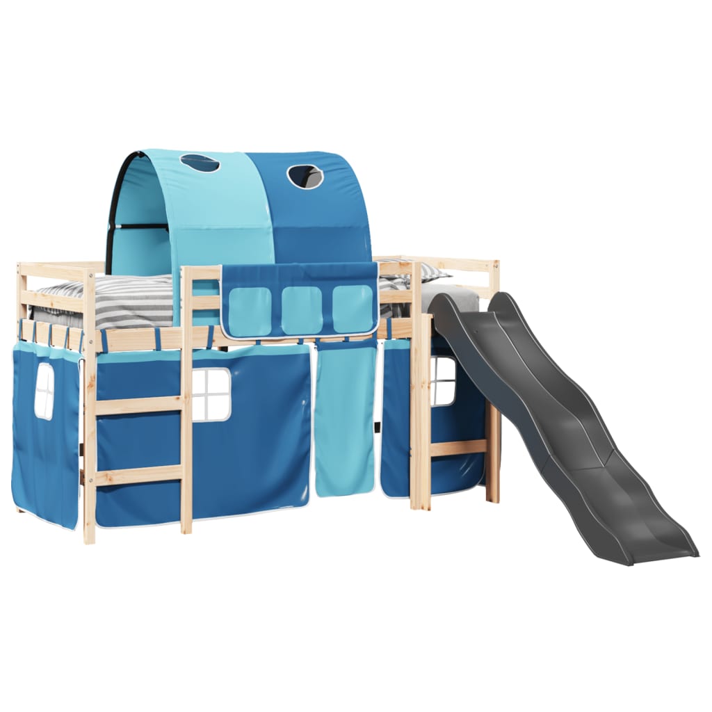 Letto a Soppalco con Tunnel Bambini Blu 90x190cm Massello Pino 3309111