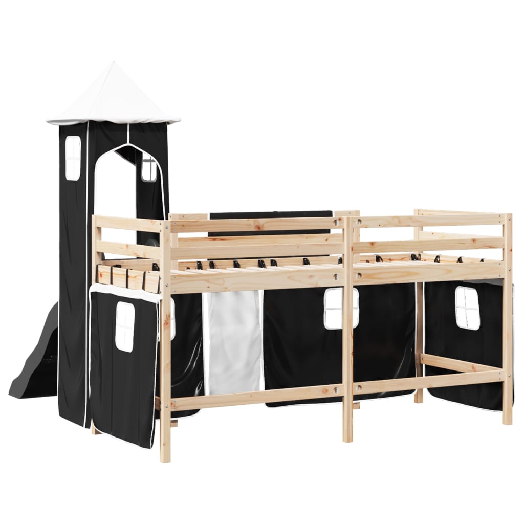 Letto a Soppalco con Torre Bambini Bianco e Nero 80x200cm Pino 3309119